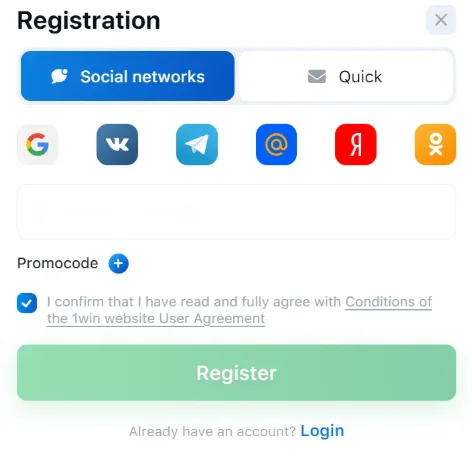 1win online registration